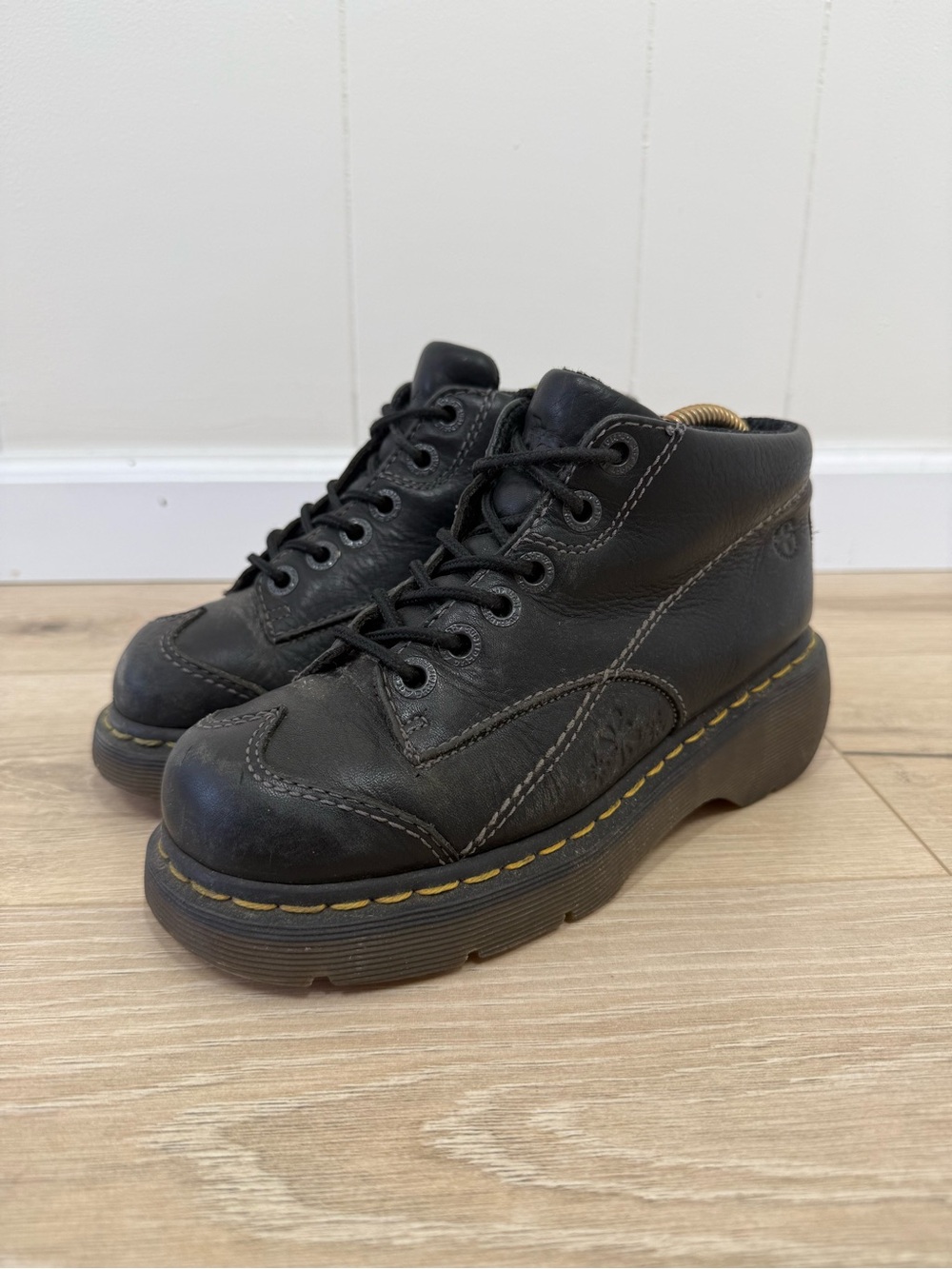 Dr. Martens Vintage Y2K Black Leather Daisy Chunky Platform Ankle Boots